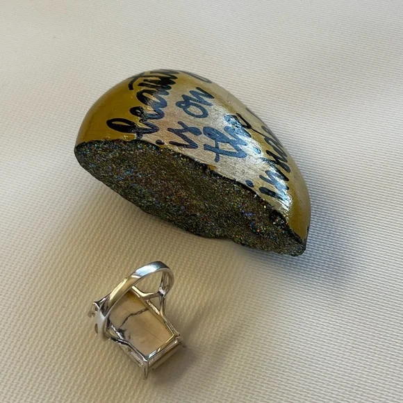 925 Sterling Silver Size 8.5 Marble Square Ring - Picture 2 of 8